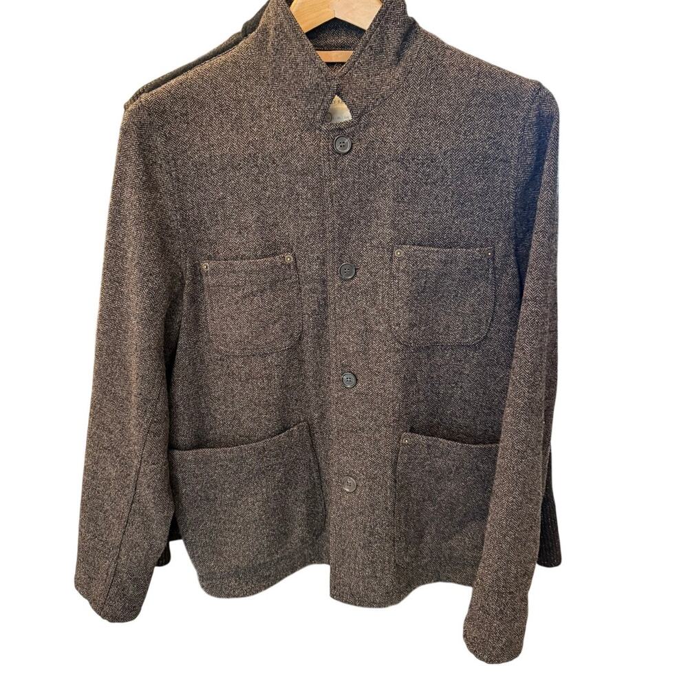 Billy Reid Men's Brown Herringbone Tweed Wool Chore Coat Jacket - Made in USA